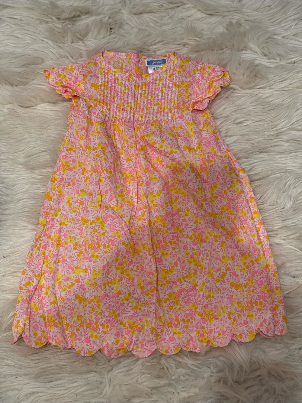Jacadi Pink and Yellow Floral Smocked Dress